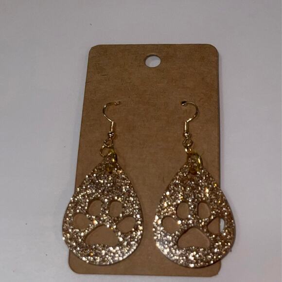 Handmade epoxy resin paw print earrings - gold glitter - Picture 2 of 5